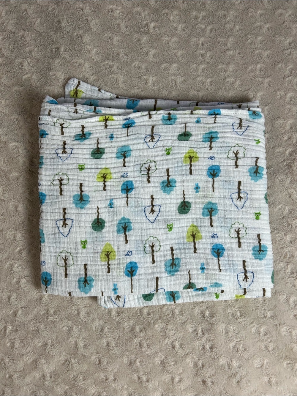 Swaddle Designs Owl Tree Baby Swaddle Blanket Blue White Green Muslin Bunny